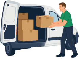 ransporteur particulier chargeant des cartons dans une camionnette pour un petit déménagement économique – Déménagement24