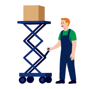 Illustration d’un professionnel manipulant une location monte-meuble pour soulever un carton pendant un déménagement en hauteur – Déménagement24