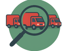 Comparateur déménageur: illustration de camions de déménagement avec loupe pour comparer les entreprises – Demenagement24