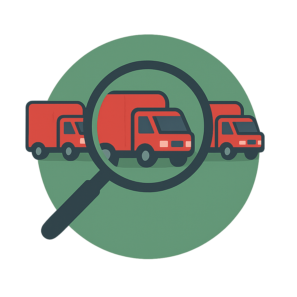 Comparateur déménageur: illustration de camions de déménagement avec loupe pour comparer les entreprises – Demenagement24